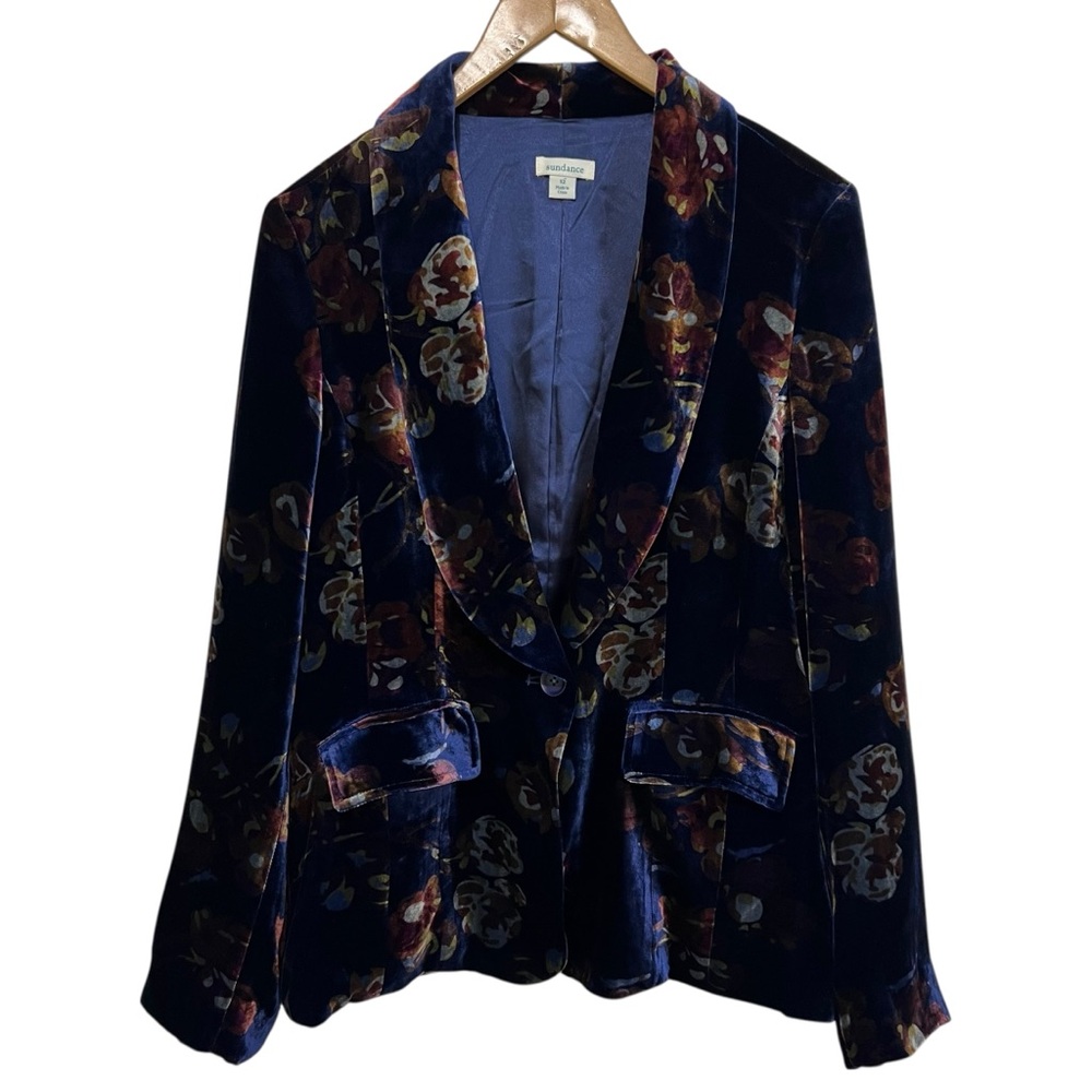 Sundance Deep Navy Velvet Floral Blazer with Multicolor Bloom